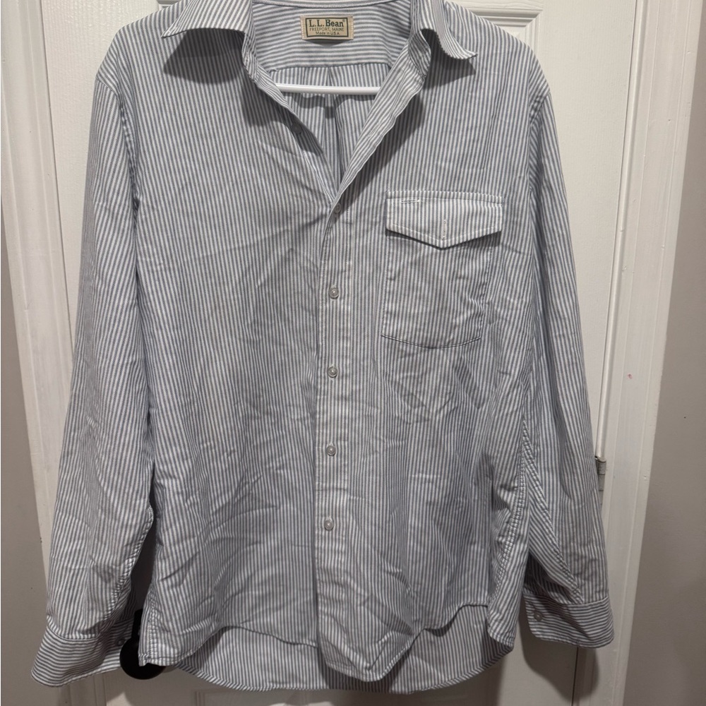 L.L. Bean Men's Classic Blue Pinstripe Shirt